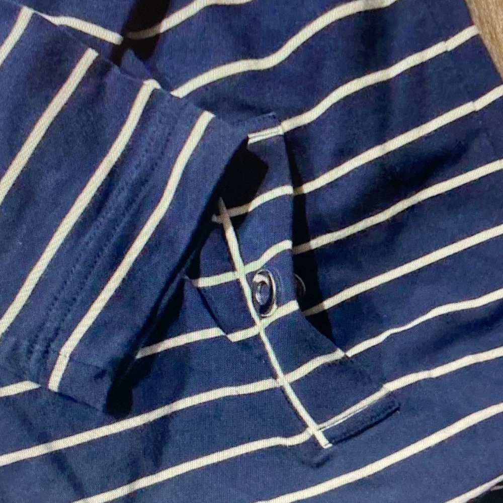 Karen Scott Navy and White Striped Sport Polo - Picture 4 of 5